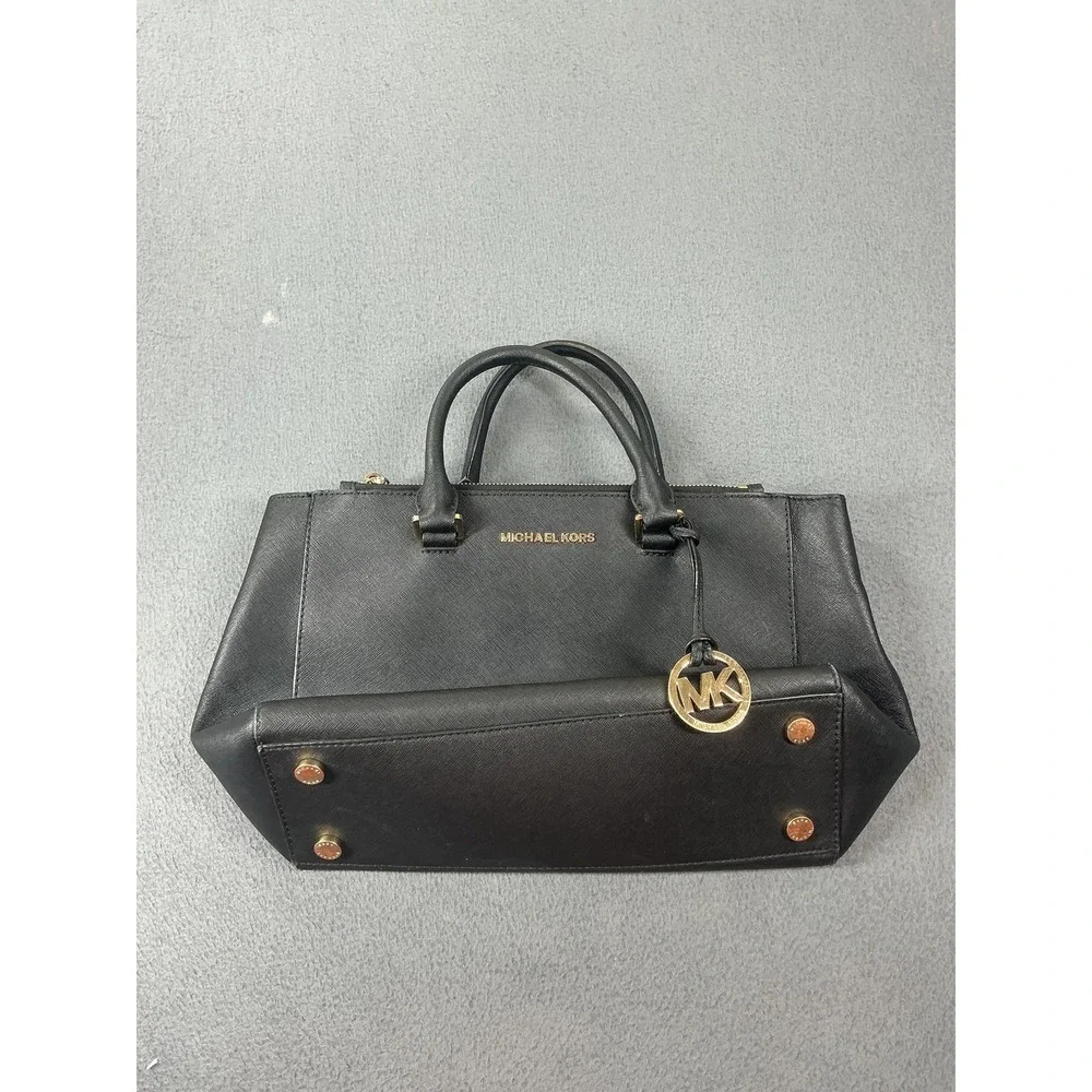Michael Kors Satchel Bag Womens Medium Black Leather Studded Gold Hardware